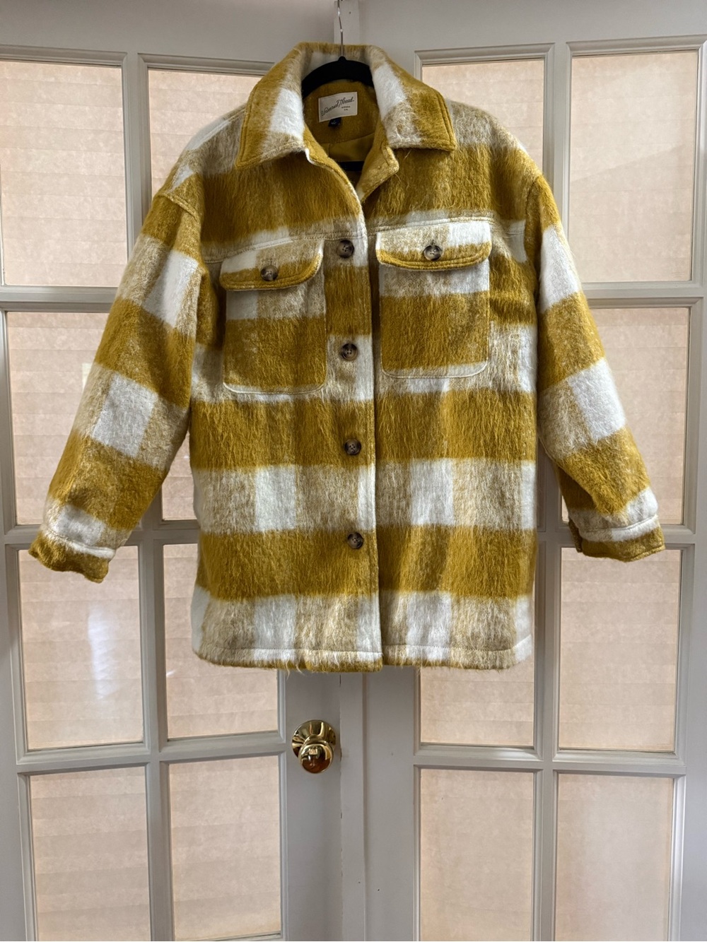 Universal Thread Mustard & White Plaid Shacket Coat